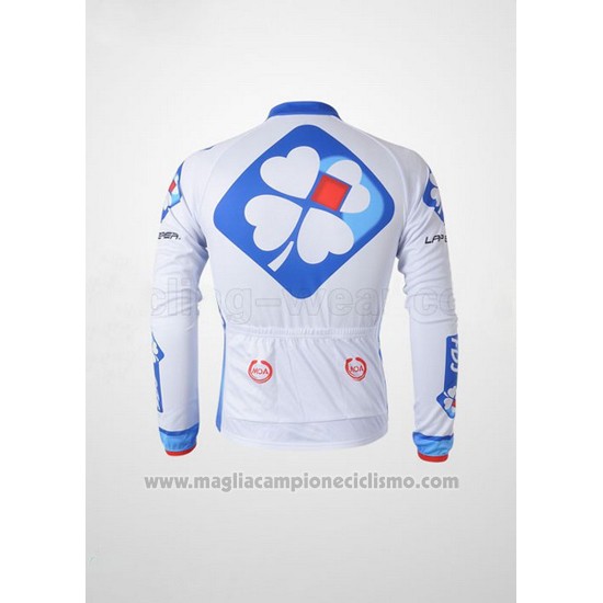 2010 Abbigliamento Ciclismo FDJ Bianco e Azzurro Manica Lunga e Salopette